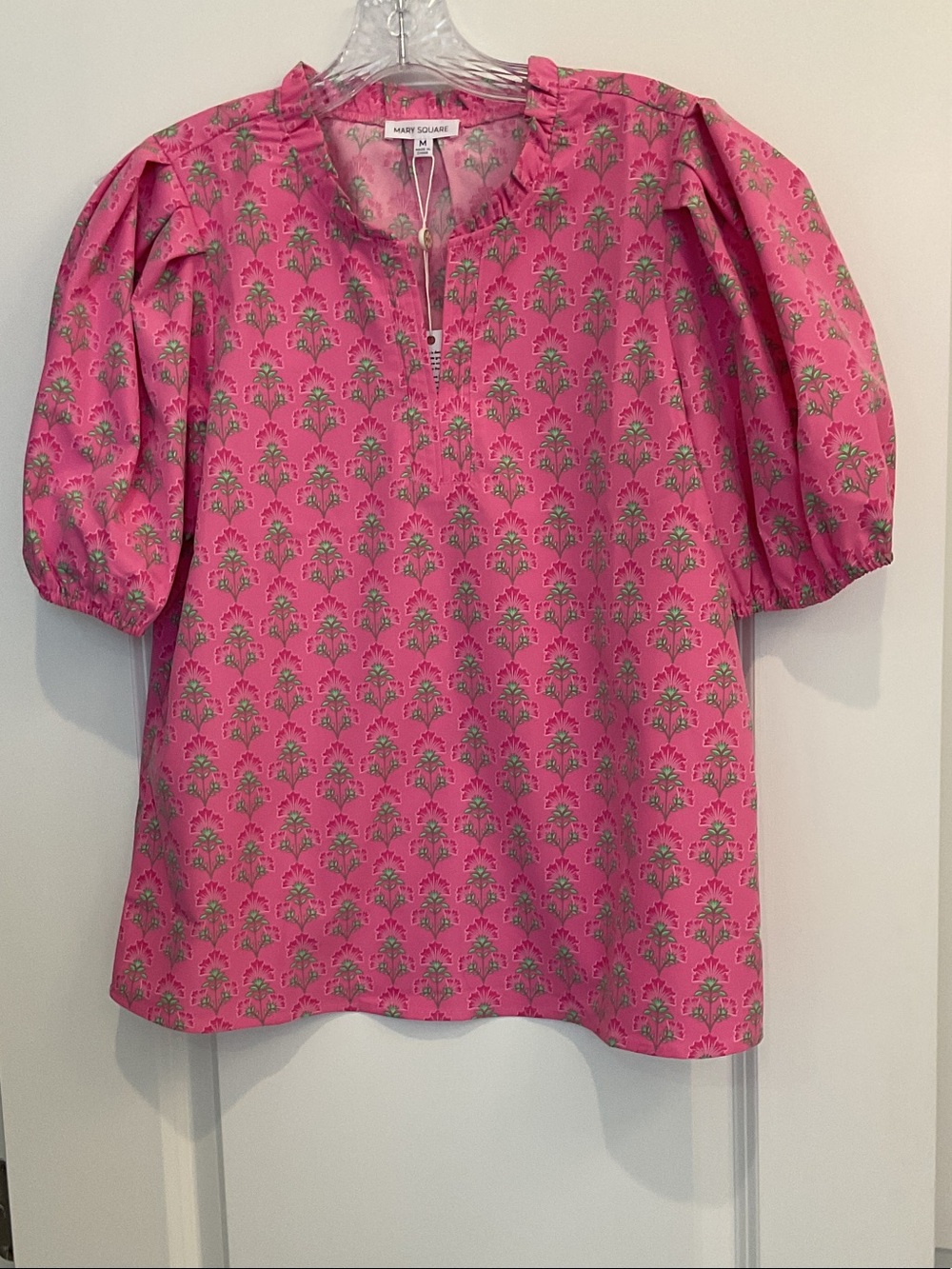Mary Square Pink Floral Puff-Sleeve Tunic Top